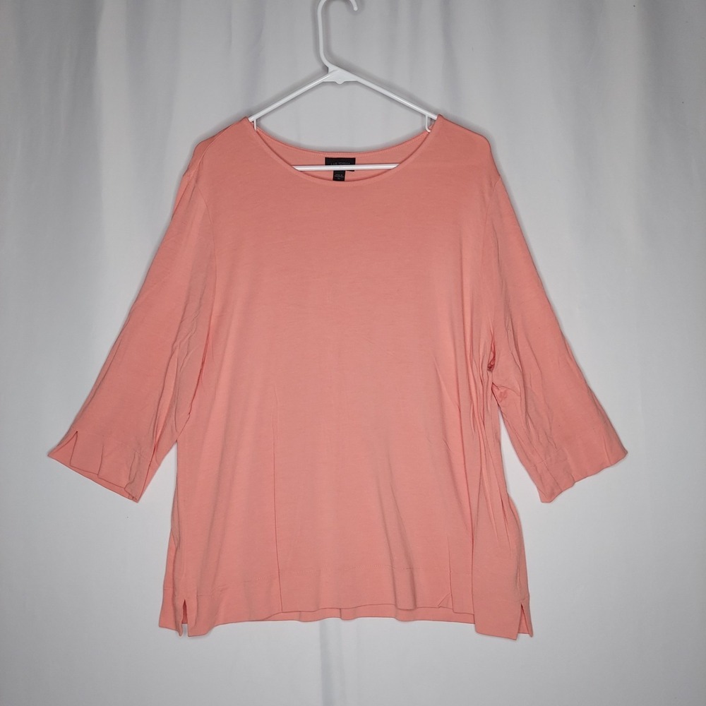 J Jill Wearever‎ T-Shirt Womens XL Coral Pink Stretch Knit 3/4 Sleeve Round Neck